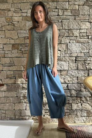  Benji Linen Panel Wave Vest Khaki 